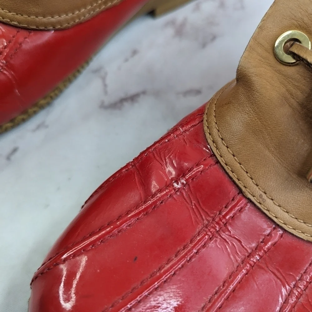Tory Burch Loafer Women 9 39 Red Bean Boot Wellie Slip On Shoe Leather Rain Boat